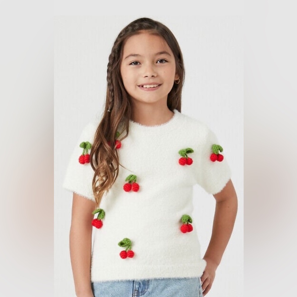 NWT FOREVER 21 furry crochet cherries sweater